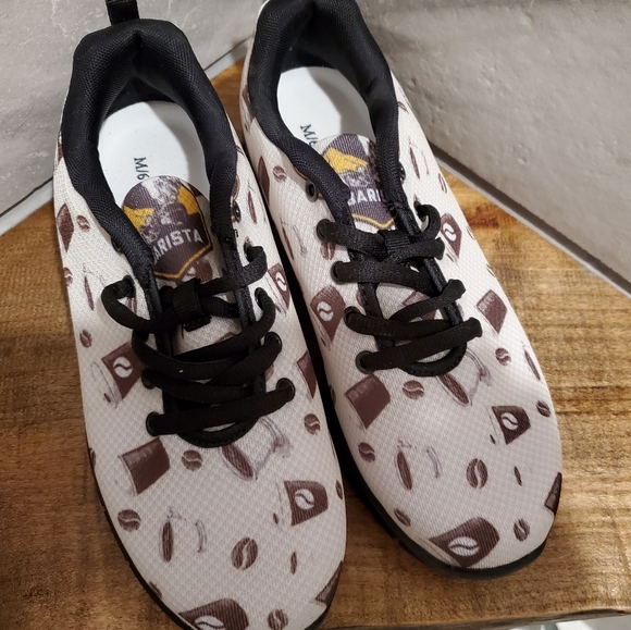 Coffee Shoes Sneakers Size 8 White Coffee Theme - Picture 3 of 8